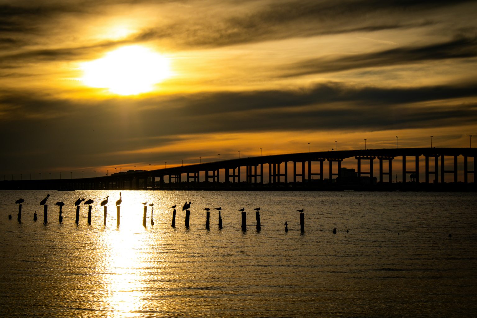 Wiggins bridge at sunset over the Mississippi Sound